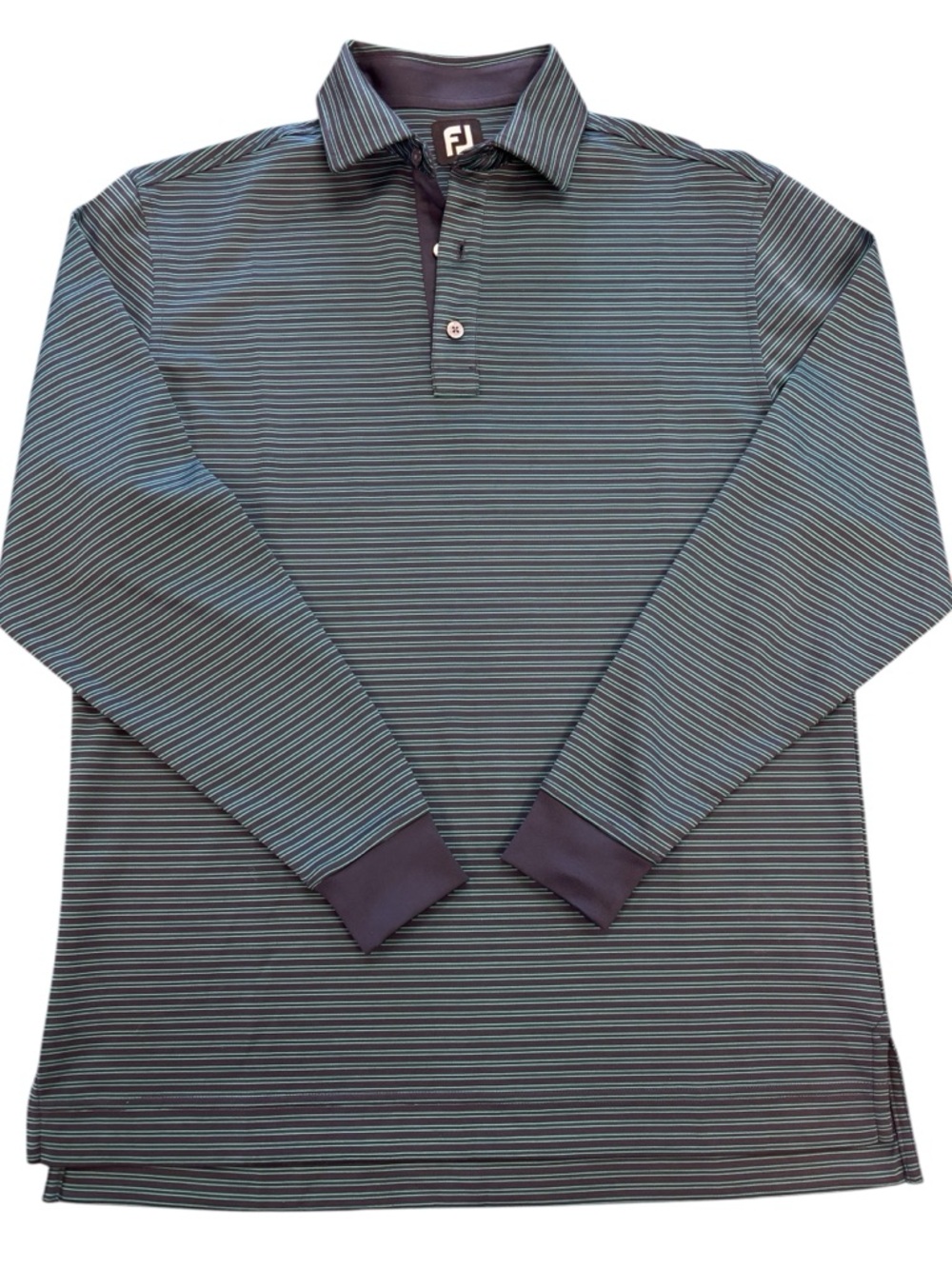 FootJoy Long-Sleeve Striped Polo Navy Green Men’s Small Golf Mid Layer Preppy